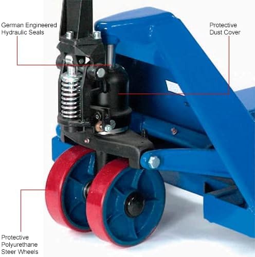 Global Industrial High Capacity Pallet Jack with 27" W x 48" L Forks, 6600 Lb. Capacity, Manual Duty Truck for Warehouse, Manufacturing and Retail, Blue Powder Coat Finish