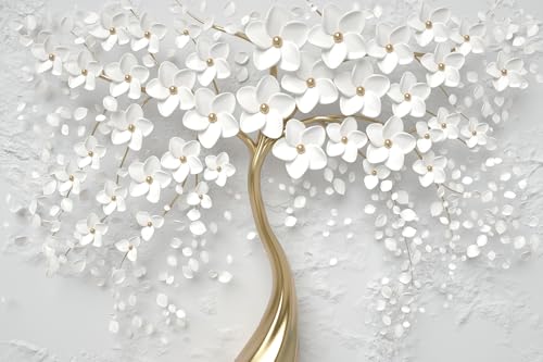 Papier peint panoramique relief fleurs blanches 3D 350x250cm - 5