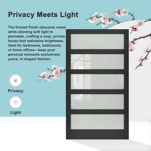 Image of 48 inchx84 inch Frosted Glass Barn Door with 8FT Sliding Hardware & Handle, Black | Pre-Drill Holes Barn door for Easy Assembly, Solid Wood Sliding Barn Door with Excellent Privacy Protection & Sound Reduction