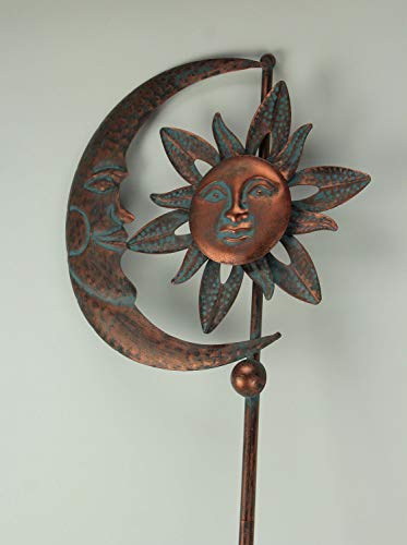 Things2Die4 Verdigris Copper Finish Celestial Sun And Moon Garden Wind Pinwheel Stake Outdoor Décor 52 Inches High #TOP1
