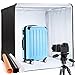 Box Fotografico 80x80cm, Studio Fotografico LED 5500K, 100 LEDs, Light Box, 2 Strisce LED, 3 Sfondi (Bianco, Nero, Arancione)