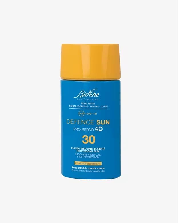 BioNike Defense Sun Fluido Viso Sun SPF 30, Azione Opacizzante Pelli Normali e Miste, Azione Antilucentezza e Antiossidante, Impermeabilizzante, Rinforza e Ripara la Pelle, 50 ml