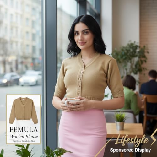 Image of Women Winter Wear V-Neck Half Sleeves Regular Fit Woollen Blouse