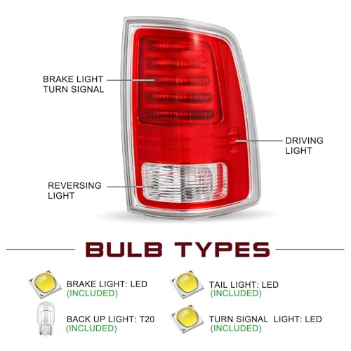 Image of JSBOYAT LED Tail Lights Assembly Compatible With 2013-2018 Dodge Ram 1500 /2014-2018 Dodge Ram 2500 3500,68093080AC CH2800202 Right Passenger Side