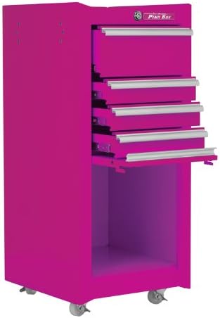 The Original Pink Box PB1804R 16-Inch 4-Drawer 18G Steel Rolling Tool/Salon Cart, with Bulk Storage, Pink
