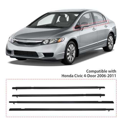 Dexepe 4PCS Weatherstrip Window Molding Trim Seal Belt Compatible with Honda Civic 2006-2011 Replace# 72410-SNA-A01 72450-SNA-A01 72950-SNA-A01 72910-SNA-A01