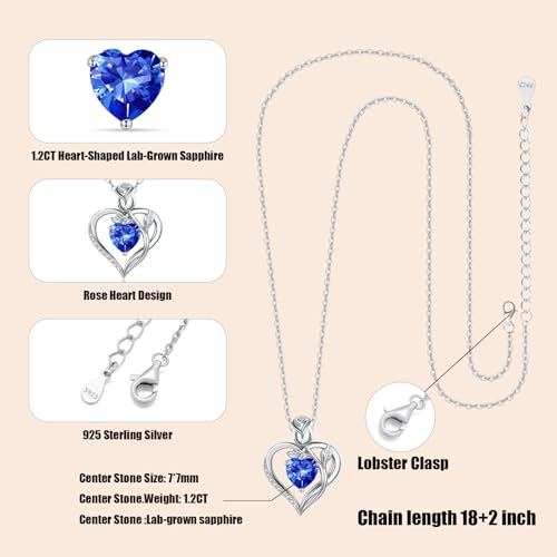 JACUPO Heart Birthstone Silver Necklace for Women(09 - Sapphire) — view 4