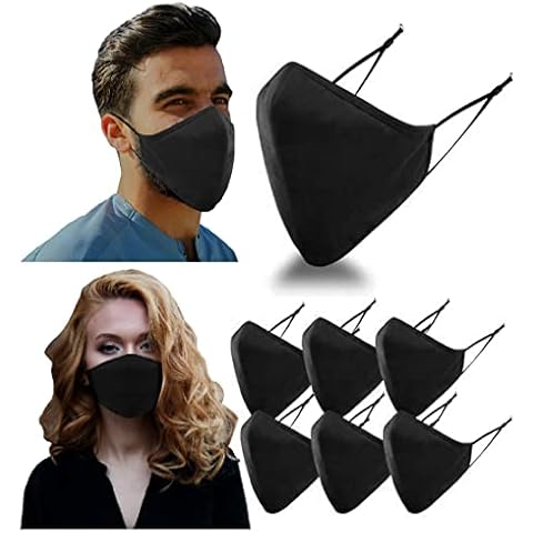 Face Masks Washable UK Black Face Mask - Adjustable 3 Layer Protective Fabric Face Cover, Breathable Face Mask Reusable Face Masks UK (Pack of 7) Cover