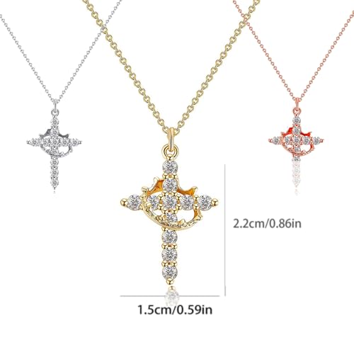 3 Pack Crown Cross Premium Necklace for Women - Dainty Cubic Zirconia Pendant, Waterproof Non Tarnish Faith Jewelry in Gold, Silver, and Rose gold2