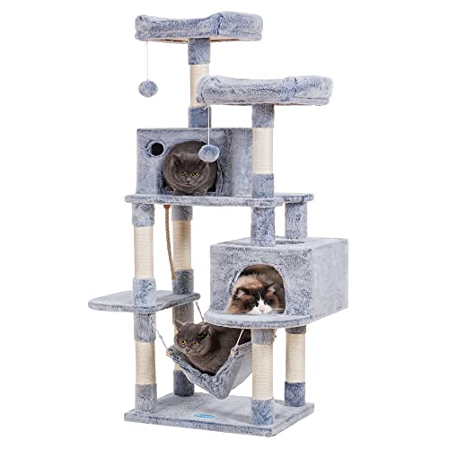 Hey-Brother Large Multi-Level Cat Tree Condo Furniture With Sisal-Covered Scratching Posts, 2 Bigger Plush Condos, Perch Hammock For Kittens, Cats And Pets, Pewter Mpj020Pe #TOP11