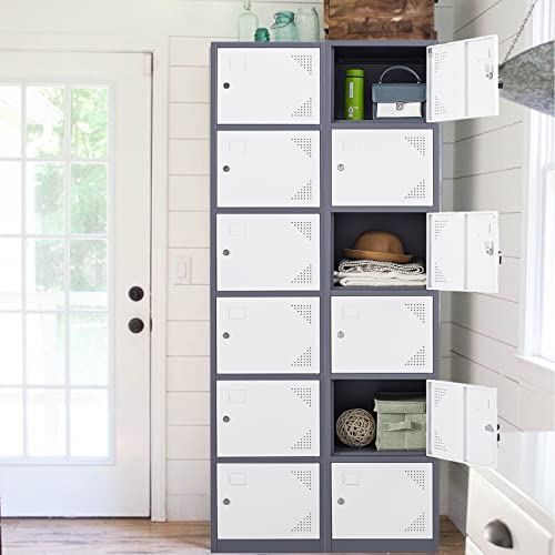Sisesol Metal Locker Storage Cabinet With Doors And Shelves Metal Lockers With 6 Doors,71" Lockable Small Locker Storage Cabinet For Employees,School, Office, Home, Gym(White/Grey) #TOP1