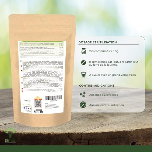 Chlorella Bio - Bioptimal - Complément Alimentaire - Protéine Vitamine B12- Poudre Chlorelle Pure - Compressé à froid - 500mg / Comprimé - Conditionné en France- Certifié Ecocert - 150 comprimés – vue 3