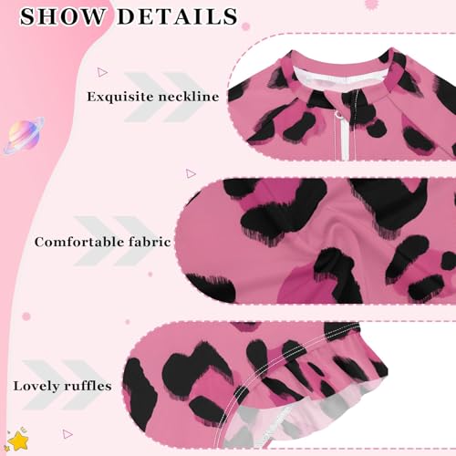 ALAZA Toddler Swimsuit Girl Bathing Suit Swimwear Rash Guard Rose Leopard Cheetah Long Sleeve 3T4