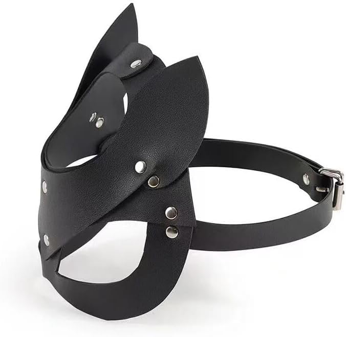 Cat Woman Eye Cover for Adults Women, Black Faux Leather Cat Ear Headpiece with Adjustable Strap, Halloween Cosplay Masquerade Costume Accessory for Party and Roleplay Outfits - Image 8