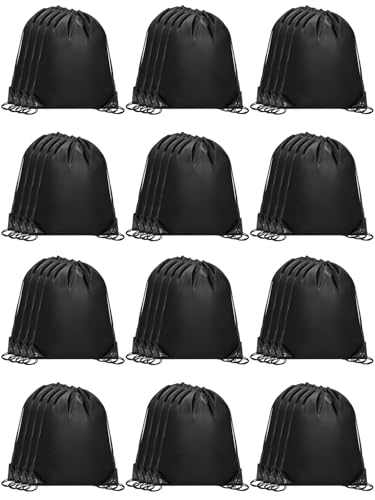 Image of ZenNex 50 Pcs Drawstring Backpacks Bulk, 16.5x13.4 Inches Reusable Cinch Sack Bags for Gym Sports Beach School Travel and Party Favors, Assorted Colors(50, Black)