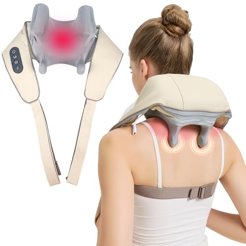 Jdfdexc 4D Wireless Deep Tissue Kneading Neck Massager with Heating Function, Shiatsu and Shoulder Massage Pillow,Back and Leg Pain Relief, Body Muscle Pain Relief, Perfect Gifts for Men Women.