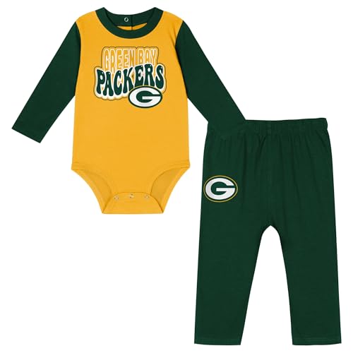 Outerstuff Infant Green Bay Packers Double Up Long Sleeve Bodysuit and Pants Set