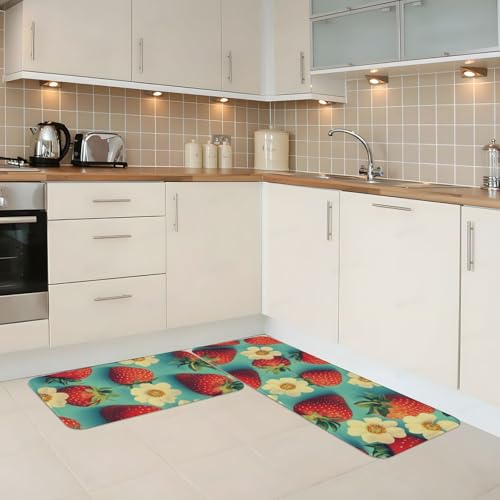 Tapetes de cocina cómodos de 2 piezas con estampado floral para lavandería 3