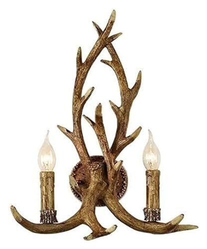 Applique Murale 2 Lumières Style Bougie Rétro et Bois Résine Rustique