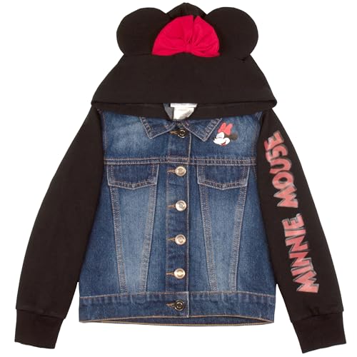 Disney Lilo & Stitch Minnie Mouse Girl's Hoodie Jean Jacket with Ears - Fashion Hooded Denim Jacket for Kids