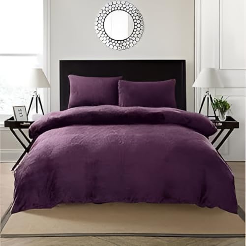 Image of Amazing Super Soft Double Bed Woollen Quilt Cover, 310TC Warm Duvet Cover, Woolen Duvet Cover /Rajai Cover /Blanket Cover /Quilt Cover King Size=90x100 Inches, Winter Blanket Cover (Purple)