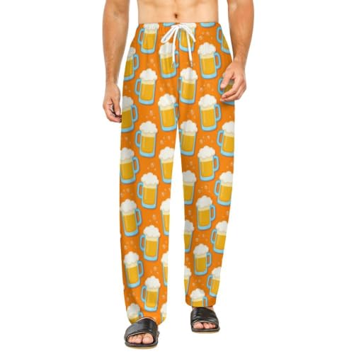 Womens Cartoon Mug with Light Beer Lounge Trousers, Lightweight Sleeping Sweats for Weekend, Premium Poly Spandex Printed Sleep Bottoms Large
