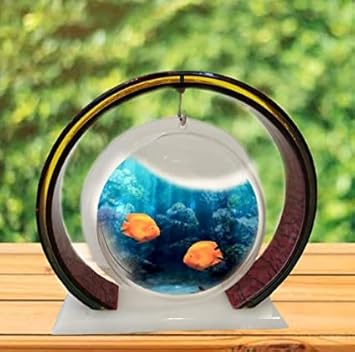 Shaan Pearl Hanging Acrylic Fish Tank Mini Table Aquarium Acrylic Betta Fish Bowl Clear Fish Cylinder Bowl with Stand for Office and Home Decor(6 inch Bowl)