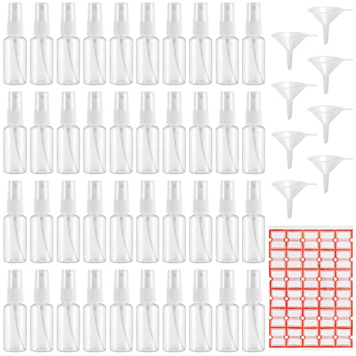 ZOENHOU 40 Pack 30ml Spray Bottles, Mini Clear Fine Mist Spray Bottles with Funnels and Labels, Plastic Small Spray Bottle for Travel