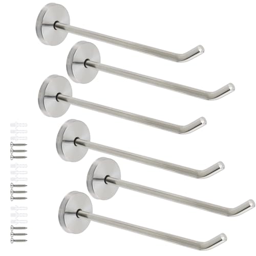 Rannb Coat Hook Towel Hooks Stainless Steel Heavy Duty Wall Hooks for Hanging Clothes Wall Mount Towel Holder for Bedroom Kitchen Closet 6" Length Silver Brushed Surface -Pack of 6