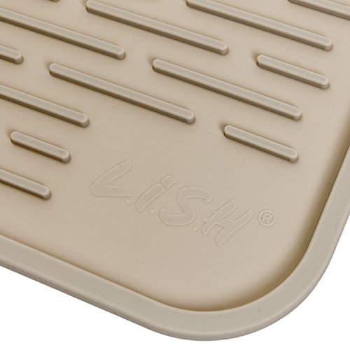 XXL Super Size Silicone Dish Drying Mat 24 x 18 Inch - Large Counter Top Dish Pad and Trivet by LISH (Beige)