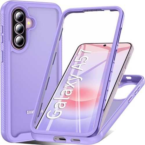 OWKEY für Samsung Galaxy A57 Hülle, 360 Grad Stoßfest Handyhülle, Violett | Silikon Roubst Cover mit Integriertem Displayschutz Schutzhülle, Transluzente Matt Rückseite Case Handyh