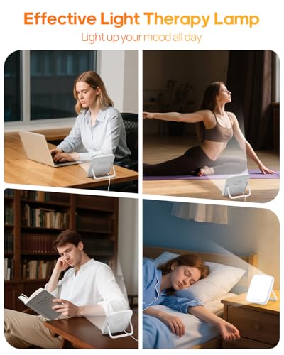 Tageslichtlampe, 10000 Lux Lichttherapielampe UV-frei Gegen Depressionen mit 4 Timern, Stufenlosem Dimmen, Memory Funktion, SAD Lampe Verbesserung von Schlaf und Konzentration – für Zuhause/Büro (M)