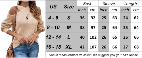 Image of Womens Sexy Criss Cross V Neck Cold Shoulder Pullover Sweater Cutout Lantern Sleeve Halter Sweatshirt Jumper