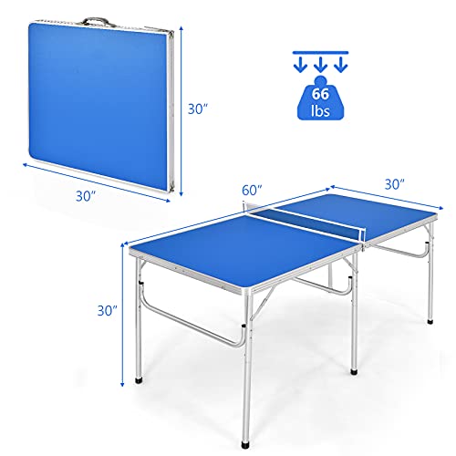 Goplus Portable Ping Pong Table, 100% Preassembled, Folding Table Tennis Table Game Set With Net, 2 Table Tennis Paddles And 4 Balls For Indoor Outdoor, 60X30 Inch #TOP6