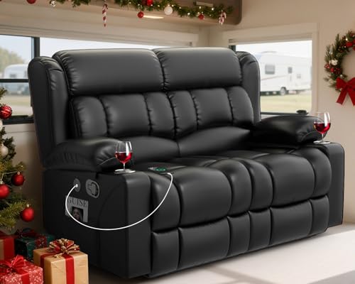 MisUMis RV Loveseat Recliner with USB, Pockets, Cup Holders