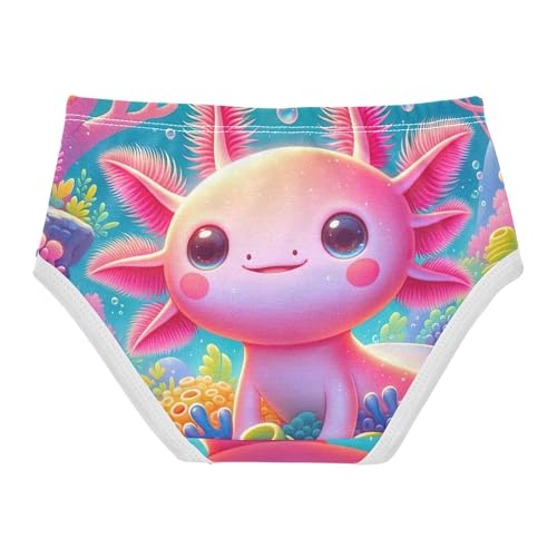 Playful Cute Pink Axolotl Girl Panties Cute Toddlers Underwear Floral Cotton Artistic Briefs Underpants 2t2