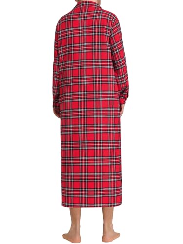 Men's Flannel Nightshirt Long Cotton Nightgown with Pockets3