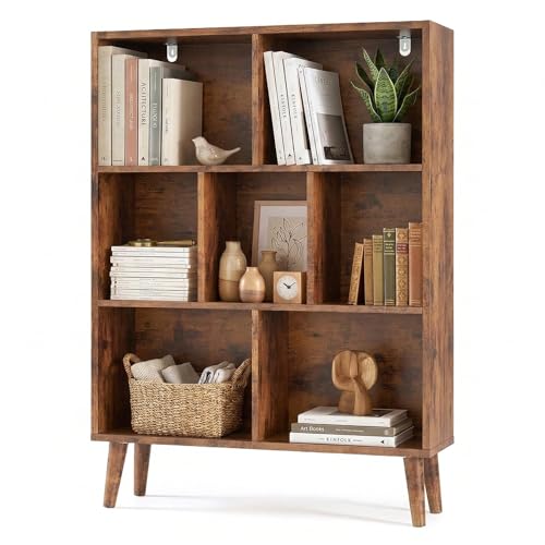 DUMOS Cube Bookshelf 3 Tier, Wooden Bookcase with Legs Storage Organizer