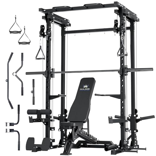 Image of MAJOR FITNESS Drone3 Smith Machine, 2500lbs All-in-One Home Gym Power Rack with Dual Pulley System for Cable Crossover, Pull-Up Bars