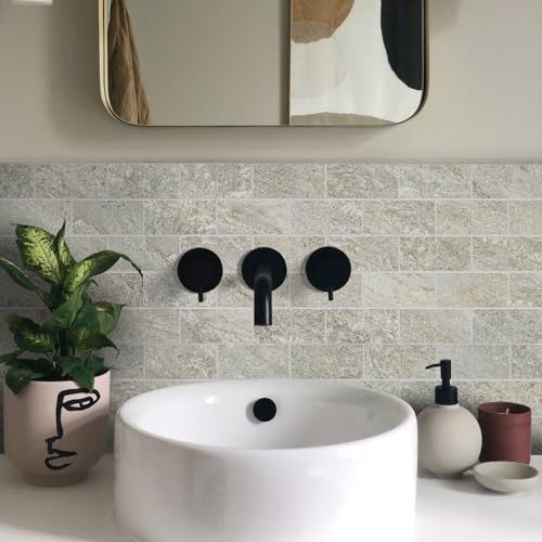 STICKGOO 10-Sheets Subway Tile Peel and Stick Backsplash, Light Beige Green Slate Kitchen Backsplash Wall Tile, PVC Stick on Backsplash for Kitchen by STICKGOO - Image 4