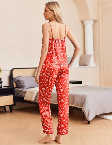 Image of Ekouaer Silk Pajamas for Women Set Tank Top Pj Sets 2 Piece Lounge Set | Satin Womens Pajama Sets Sexy Sleeveless Loungewear Long Pants Sleepwear Soft Cami Pjs Sets with Pocket S-XXL