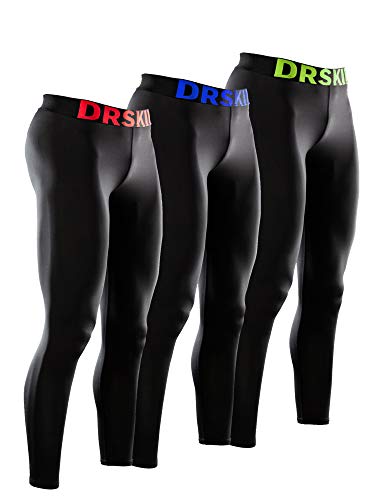 DRSKIN 3 Pack Menâ€™s Compression Pants Dry Sports Baselayer Running Workout Active Tights Leggings Yoga Thermal (Classic B-(RE03+BU04+LG05), L)