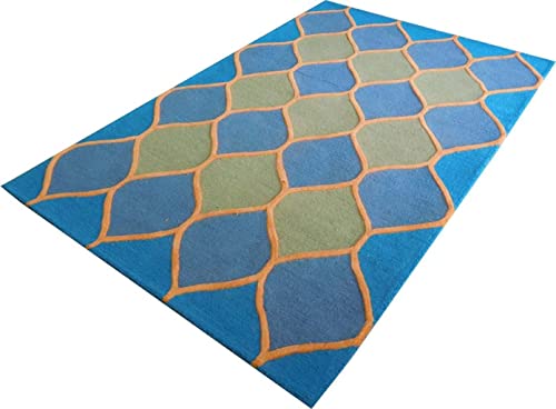 Image of Export Quality Handtufted Woolen Carpet for Living Room Bedroom & Hall - Color - Blue /Yellow - Size - 8 x 10 Feet
