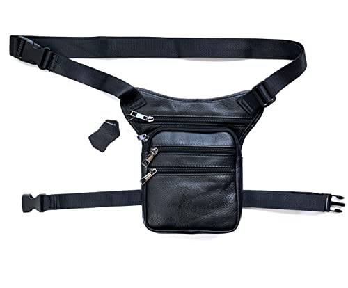 Sac banane latéral en cuir véritable homme noir fini les poches pleines en sacs de voyage MEDIUM