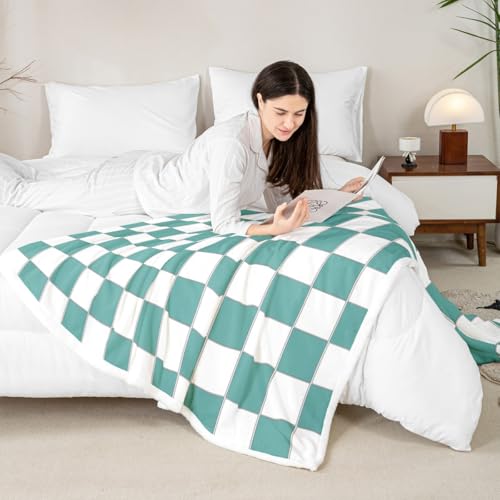 Image of Erosebridal Initial Letter D Fleece Blanket Throw 50 inchx60 inch Pink and White Checkered Sherpa Blanket Cute Monogram Plaid Fuzzy Plush Throw for Kids Girls Women,Kawaii Gingham Grids Decor for Bed Couch