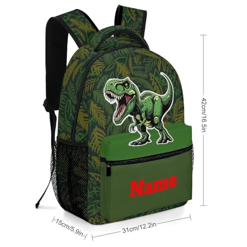 Custom Backpack for Men Women Add Text Name Personalized Lightweight Laptop Backpack Customized Green Dinosaur Leaves School Bag for Travel Work3