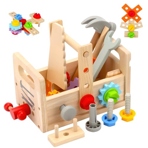 Newpop Malette Outils Enfant, Boite a Outils Enfant, Outils Jouets Bois, Outils de Bricolage pour...