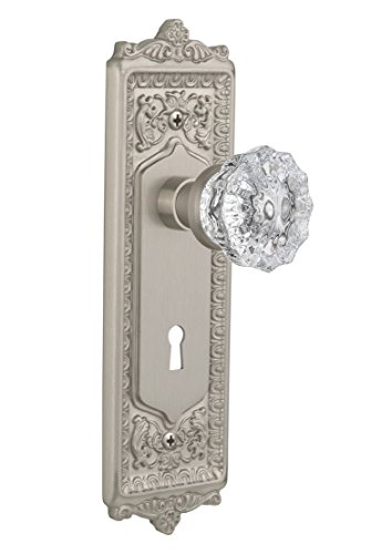 Nostalgic Warehouse Egg and Dart Plate with Keyhole Crystal Knob, Mortise - 2.25", Satin Nickel