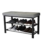 Simplify Storage Bench, Shoe Rack, Ottoman, Tufted, Padded Seating for Entryway, Bedroom, Closet & Hallway, Grey - Image 4