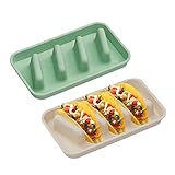 stuuikf 2-Pack Rectangular Silicone Tortilla Holder - 4-Slot Taco/Wrap Stand with Non-Slip Base (Cream & Mint), Kitchen Essential for Meal Prep, Parties & Food Trucks, Dishwasher Safe